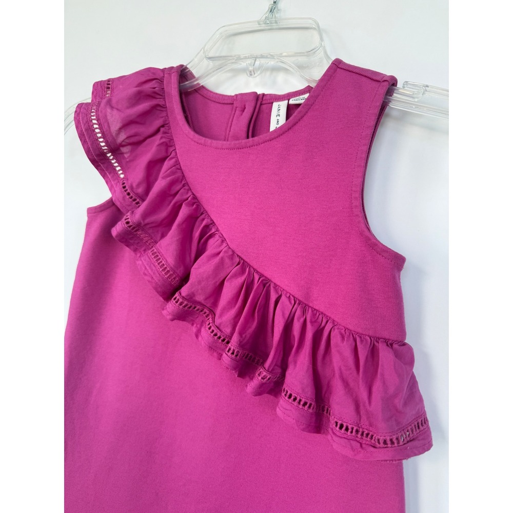 Janie and Jack Girls Summer Pink Ruffle Eyelet Sleeveless Ponte Dress Size 5